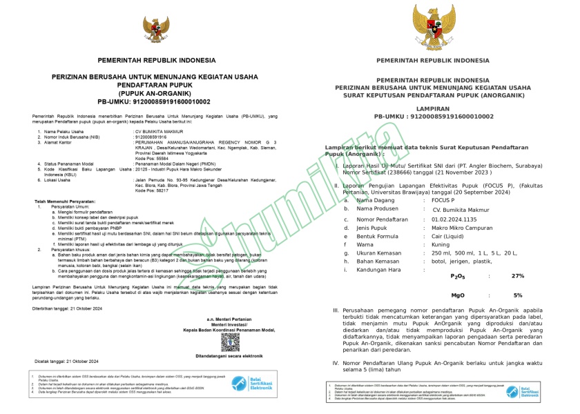 Izin Kementan FOCUS P