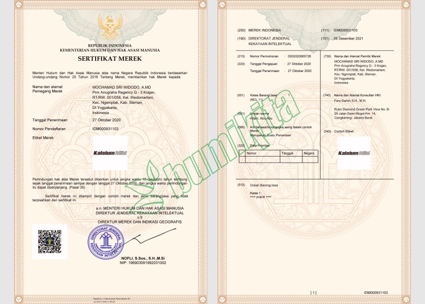 KALSIUM MILD. No. pendaftaran merek 
IDM000931103